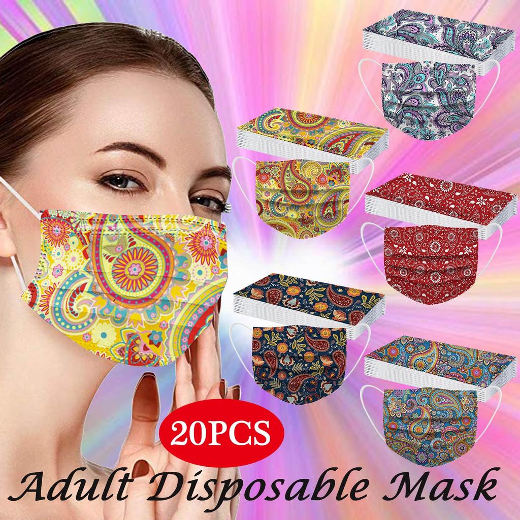20PCS Adult's Mask Paisley Print Disposable Face Mask Industrial 3Ply Ear Loop