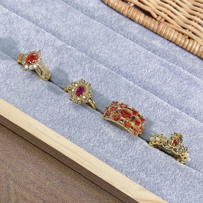 French Court Medieval Light Luxury Colored Treasure Red Zir*****Pen Ring Fashion Niche Light Luxury High-End Ring Woman
