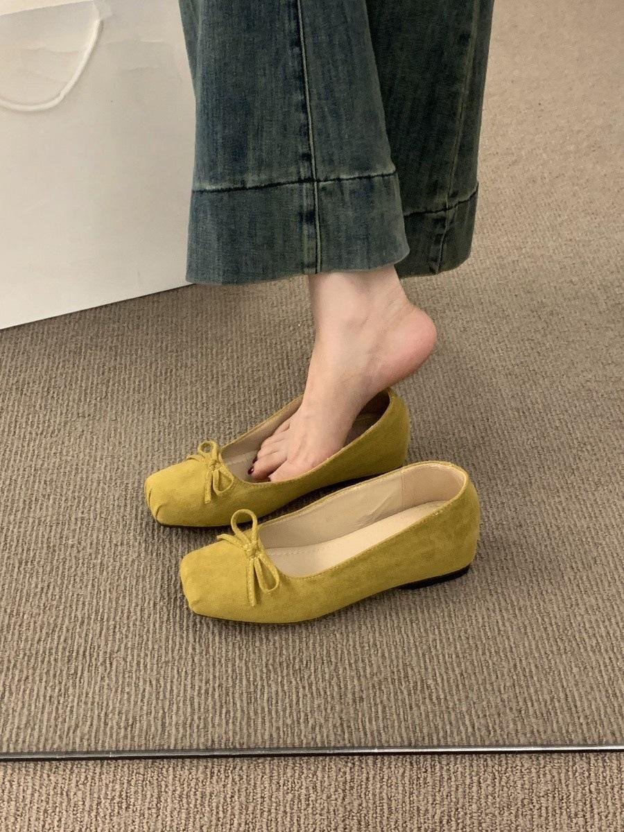 

Korean version of late evening wind gentle shoes, one pedal suede square head Mary Jane shoes inner height increase ballet shoes 40 жовтий