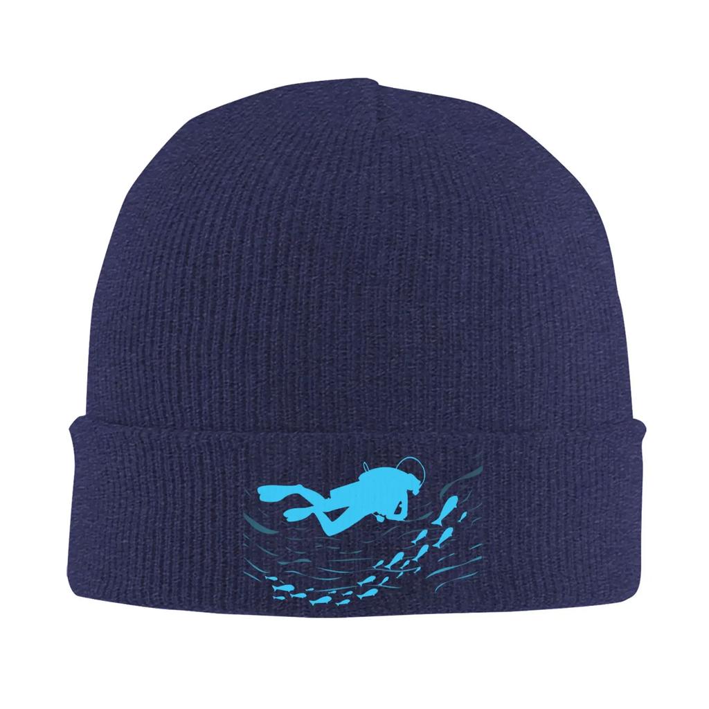 Custom Scuba Diving  Skullies Beanies Caps Streetwear Winter Warm Unisex Women Knit Hats Unisex Adult Ocean Diver Bonnet Hat