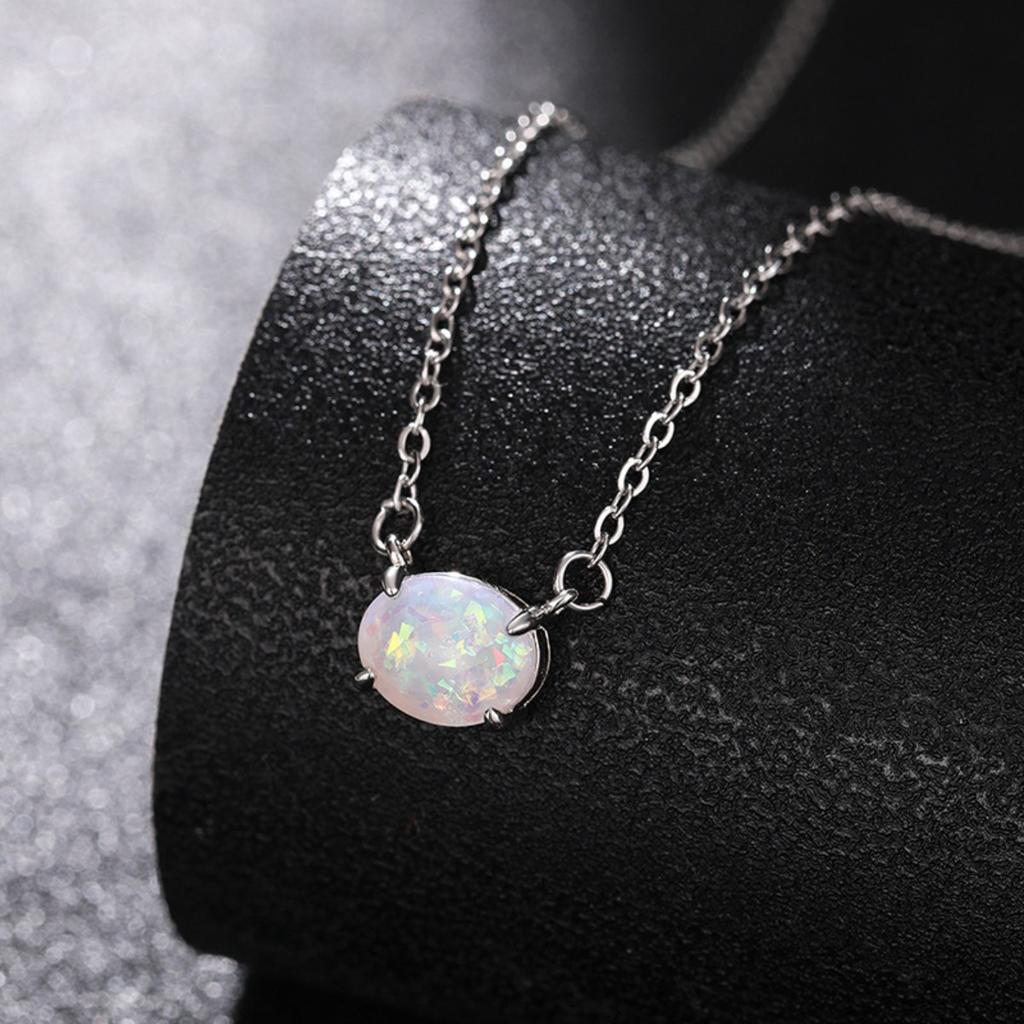 Oval Shimmering Opalescent Pendant Necklace Minimalist Dainty Jewelry for Everyday Wear