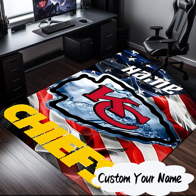 Custom Name Kansas City Chiefs Logo Rug for Living Room, Game Rooms, Office, Bedroom, Floor Mat Playful Design, Fan Gifts Christmas Decor