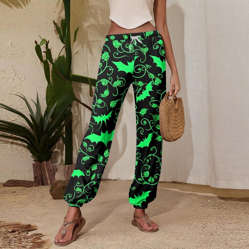 Women's Halloween Print Casual Jogger Pants with Drawstring Elastic Waist and Cuffed Hem