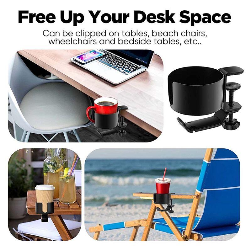 A84E-2 In 1 Desk Cup Holder With Headphone Hanger Spill Resistant Cup Holder For Desktop Coffee Cup/Bottle/Earphone