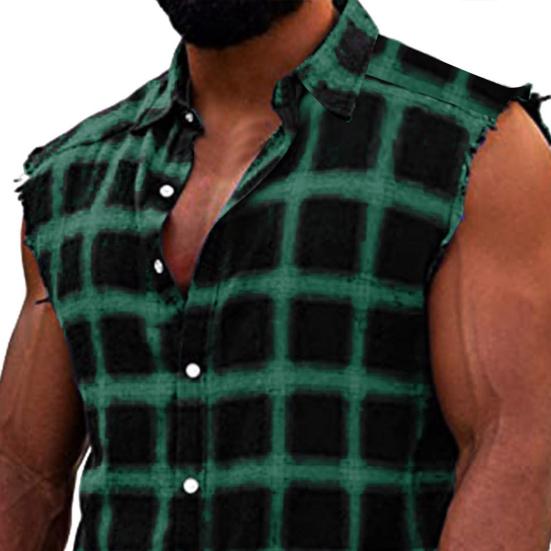 Herren Tops Revers Gitter Design Einreihig Minimalistisch Trendy Streetwear Polyester Ärmellose Weste Sommer Tank Tops Reisekleidung