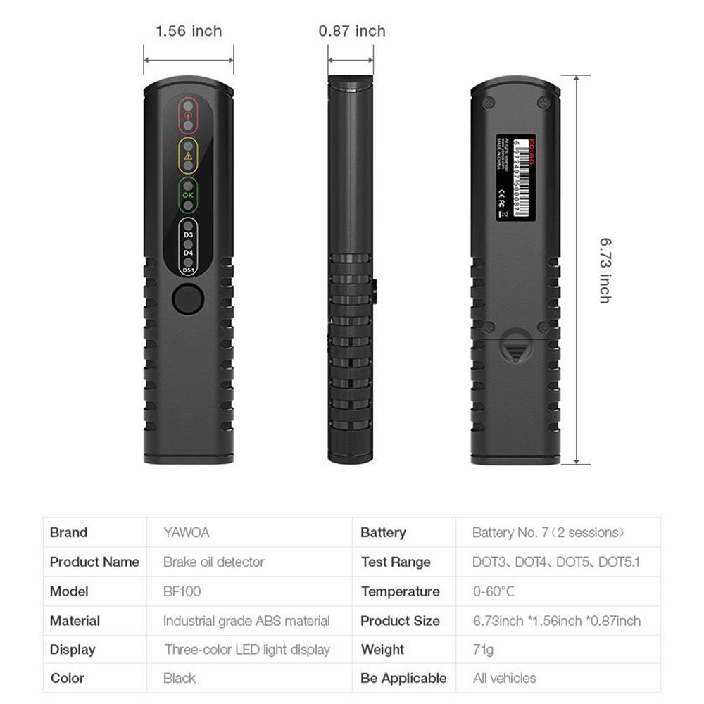 With Multiple LED Indicators BF100 For DOT3/DOT4/DOT5.1 High Sensitivity Probe Automotive Liquid Testing Tool Brake Fluid Tester
