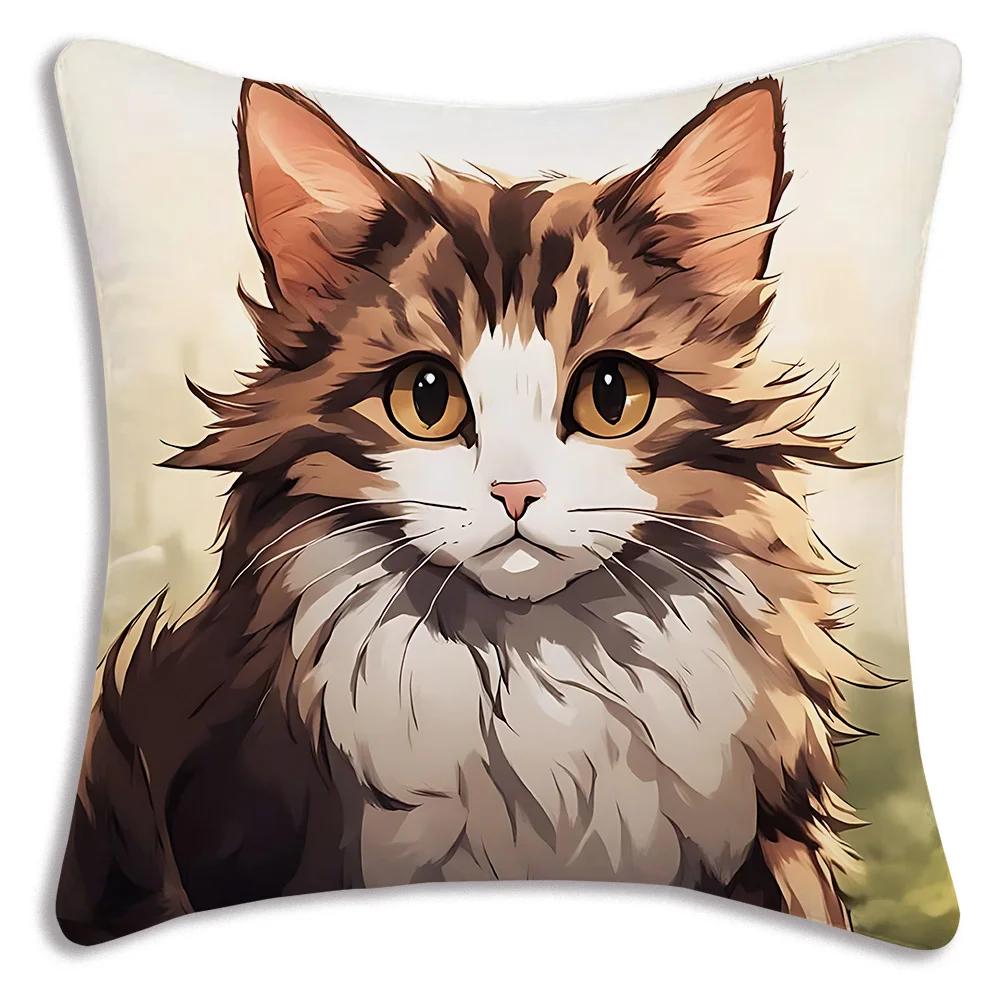 Kawaii Kreslený Roztomilá Kočka Herní Potahy na Polštáře Kreslený Dekorativní Potah na Polštář pro Domácí Pohovku s Potiskem Roztomilý Potah na Polštář