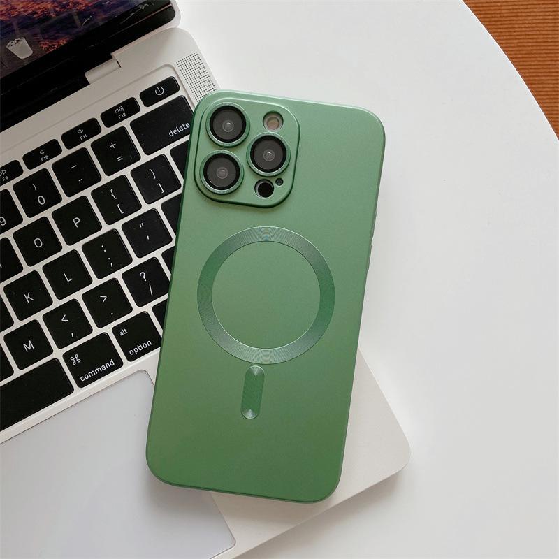 Magnetic suction applies to Apple 15 mobile phone case all-inclusive metallic paint iPhone14ProMax lens film protective case 16.