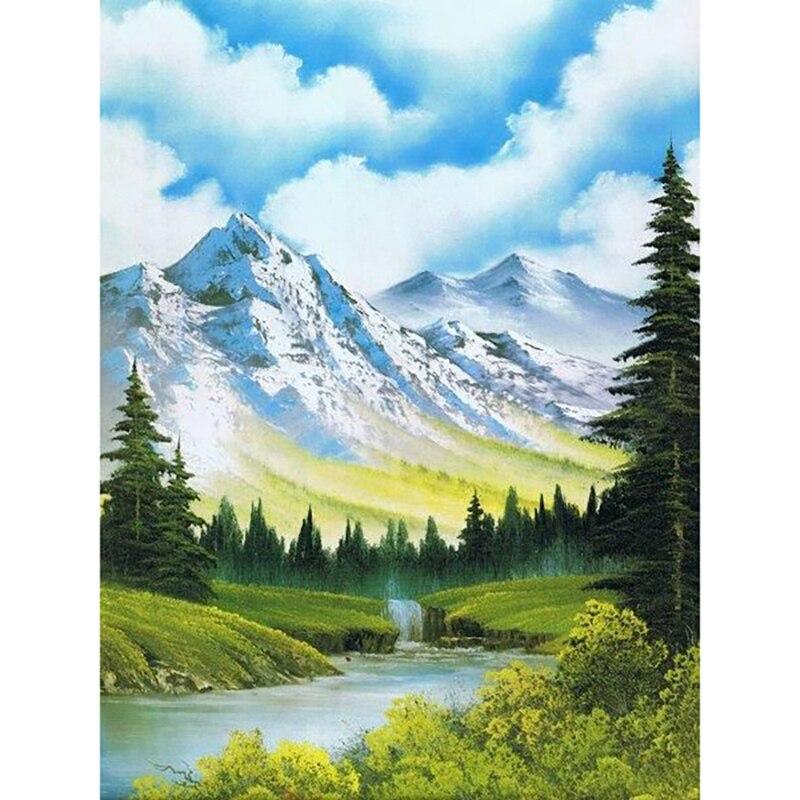 Pictură cu diamant DIY 5D, scenă de zăpadă, broderie cu diamant, peisaj de munte, cu punct de cruce, complet rotund, cadou pentru decorarea casei