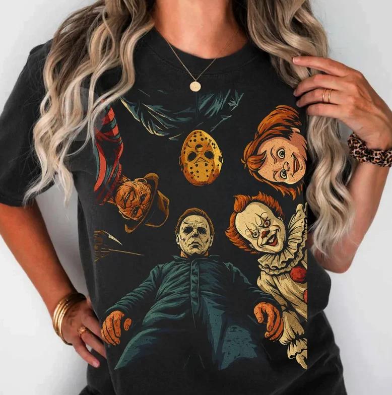 Retro Halloween Character Shirt, Michael Myers Jason Voorhees Freddy Krueger Tee XL