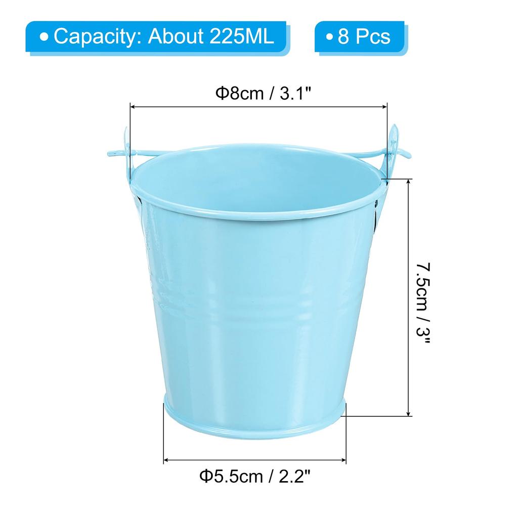 PATIKIL Small Handled Metal 8 Pieces Mini Galvanized Colorful Easter Buckets for Party Favors and Light Blue 3"x3" Buckets, Buckets, Crafts,