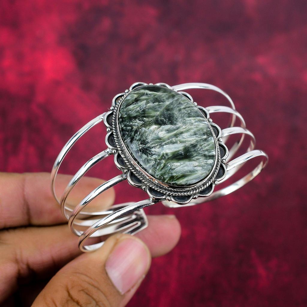 Seraphinite Bangle 925 Solid Sterling Silver Gemstone Jewelry, Handmade Bangle, For Thanksgiving
