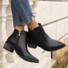 Autumn Women Ankle Boots Retro Style Pointed Toe Boots Solid Short Barrel Chunky Heel Western Boots Botines Mujer