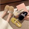 Fashion Winter Fashion Shining Rhinestone Women Fur Slippers Fluffy Fur Outward Soft Flat Shoes Elegant Women's Party Dress Mule Shoes