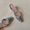 Fashion New French-style Pearl Cross-strap Baotou Half Slippers Square Toe Shallow Mouth Heightened Temperament Sandals and Slippers