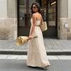 Women Striped Print Spaghetti Strap Maxi Dress Casual Summer Sleeveless Backless Vacation Dresses