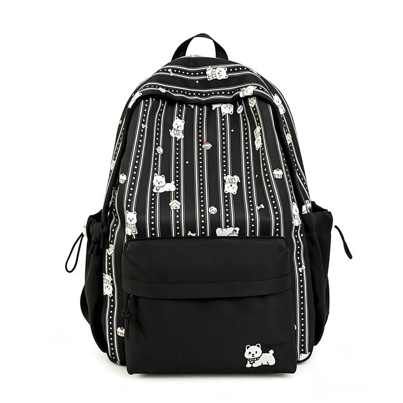Schoolbag Female Japanese Small Fresh Sweet Printed Bear Striped Backpack Junior High School Student Lightweight Large Capacity Backpack