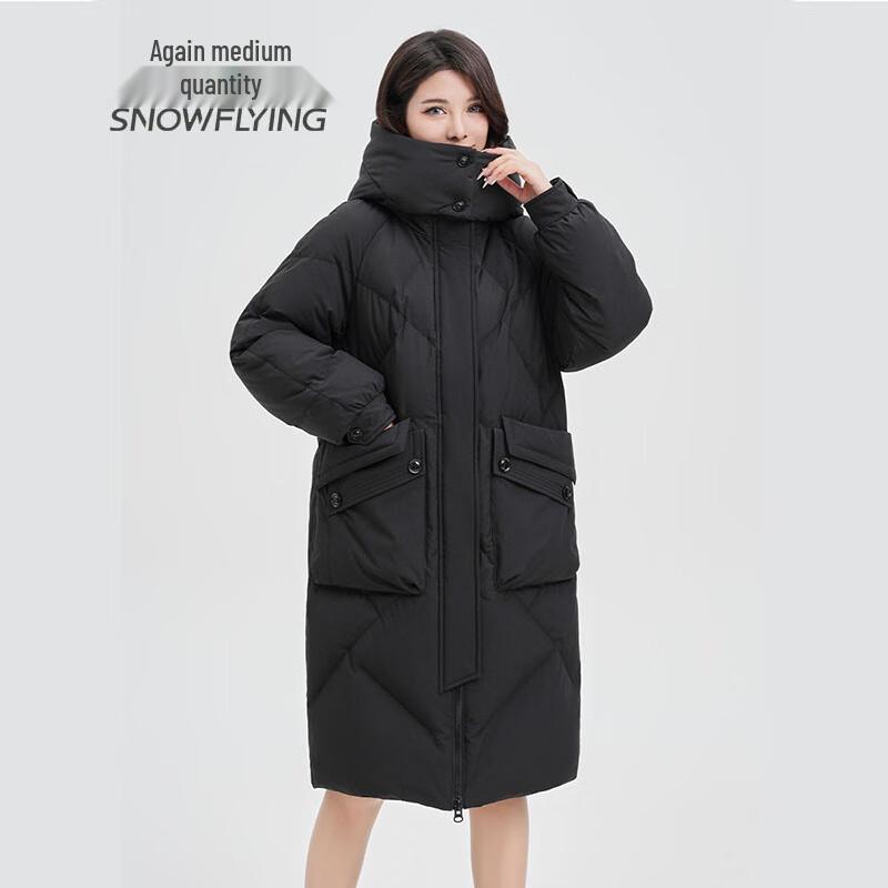 SNOWFLYING Women's Mid-Length Thick Duck Down Jacket with Detachable Hood