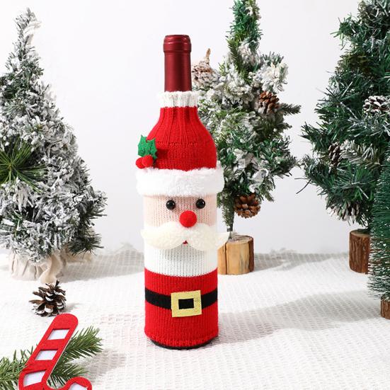 Christmas Wine Sweater Cover Handmade Knitted Cartoon Santa Snowman Reindeer Bottle Sleeve for Winter Dining Table Decoration