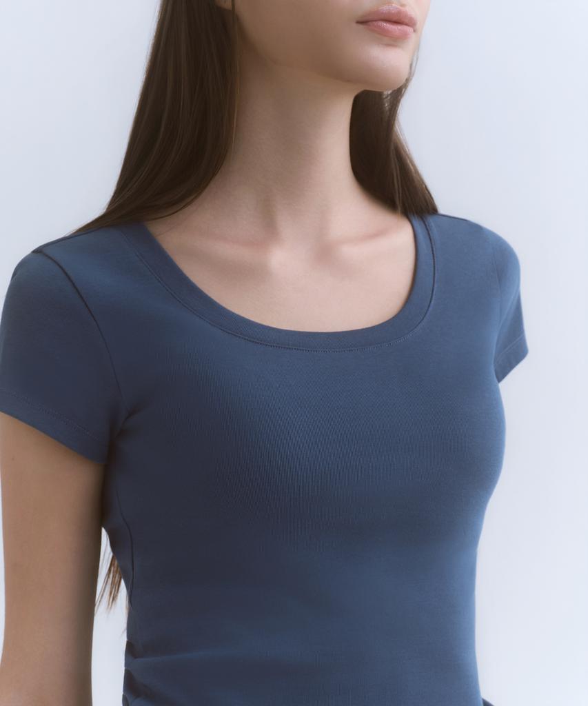 MUSINSA STANDARD WOMAN Women'S Slim Scoop Neck Cap Sleeve T-Shirt [Midnight Blue]