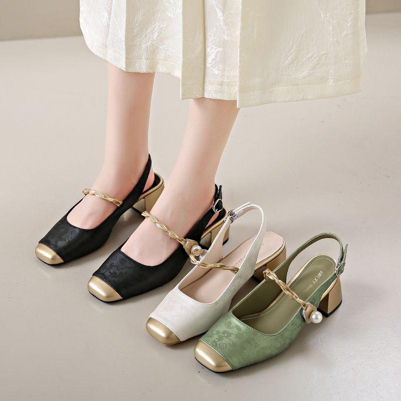 New Chinese Style National Style Baotou Sandals Women's Mid-heel Mary Jane Shoes Summer Temperament Thick Heel High Heel Single Shoes