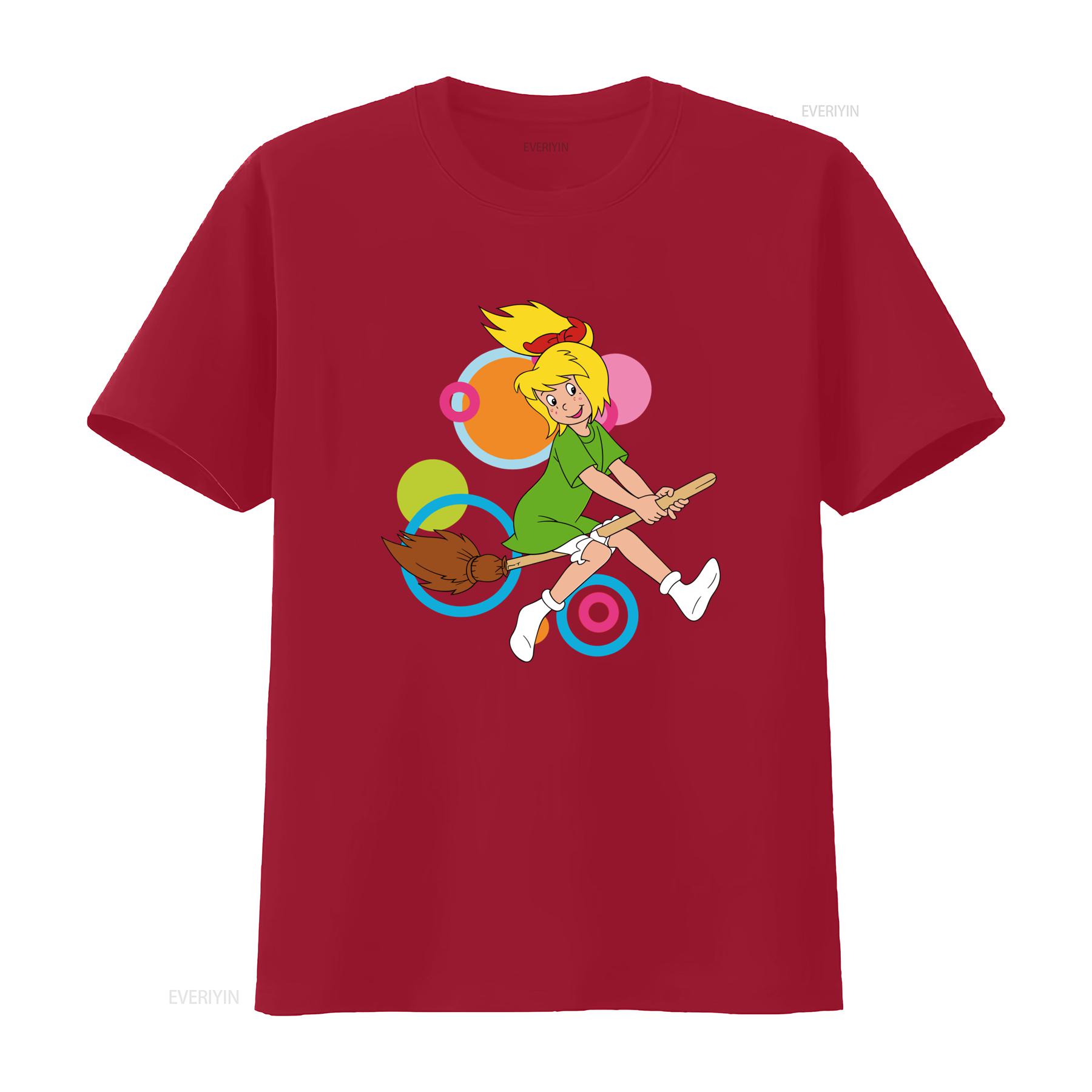 

Bibi Blocksberg with Broom Print Womens Cartoon T Shirt Fashion Design vintage Washed Stylish designer clothes Stretched S