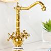 Gold Bathroom Faucet Brass Ceramic Antique Bathroom Basin Faucet Cold Hot Water Mixer Sink Tap Double Handle Deck Mounted Tap