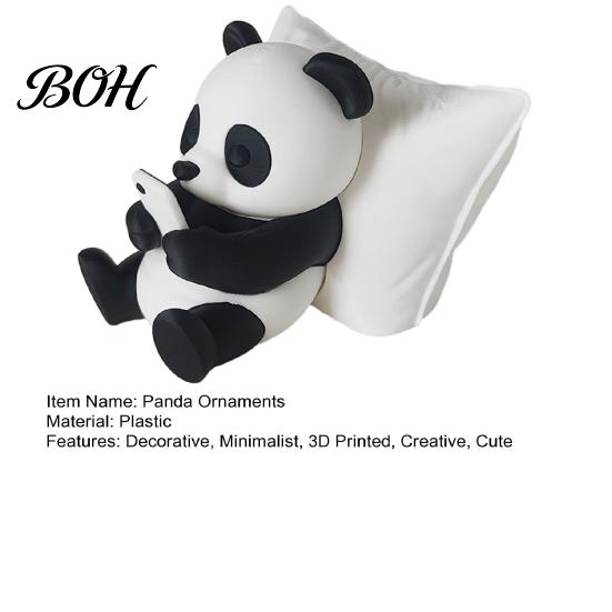 Small Animal Figurines 3D Printed Panda Ornaments, Cute & Pillow Desktop Figurine, Stress Relief Sculpture Compact Shelf Decorations for Home