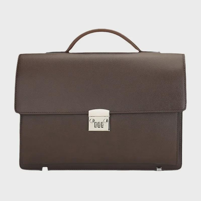 2024 Men's Genuine Leather Briefcase: Cowhide Shoulder Messenger Bag with Password Lock - European and American High-End Design