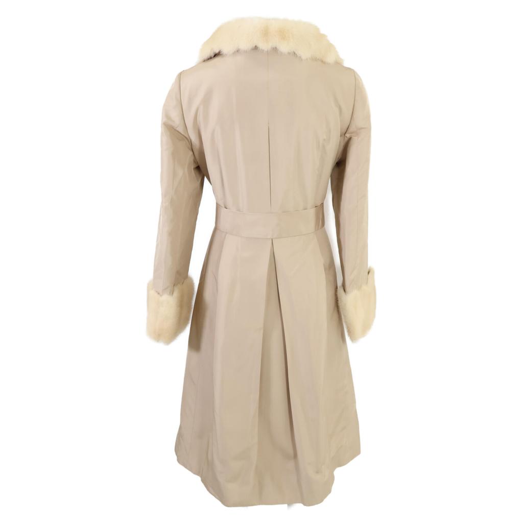 FOXEY BOUTIQUE [Good Condition] 23158 Silk X Mink Fur Waist Tuck Belted Long Coat 40 beigeUsed