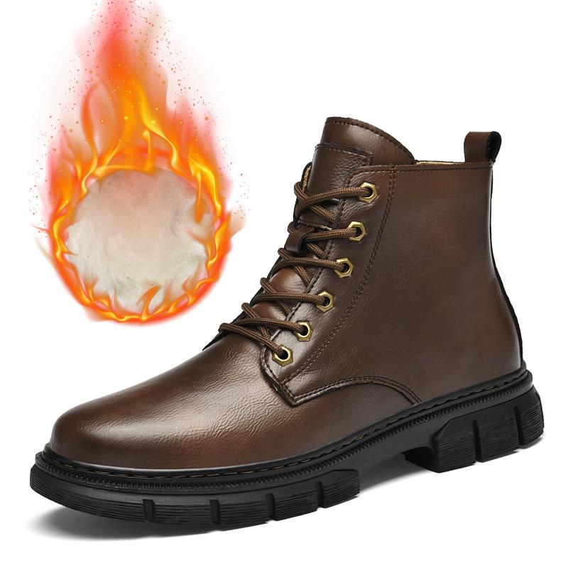 

Ретро мужские ботинки новые модные удобные осенне-зимние плюшевые теплые высокие кожаные ботинки брендовые классические черные туфли со шнуровкой среднего берца 46