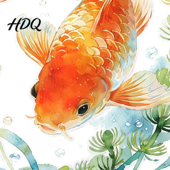 PVC Toilet Stickers Watercolor Goldfish Seat Sticker & Water Plants Tank Self-Adhesive