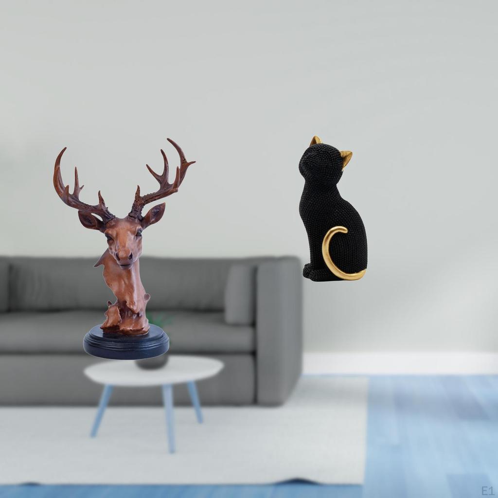 Deer Cat Head Ornament Figurine Craft Animal Statue Home Decor Decorative Adornment Resin Sculpture