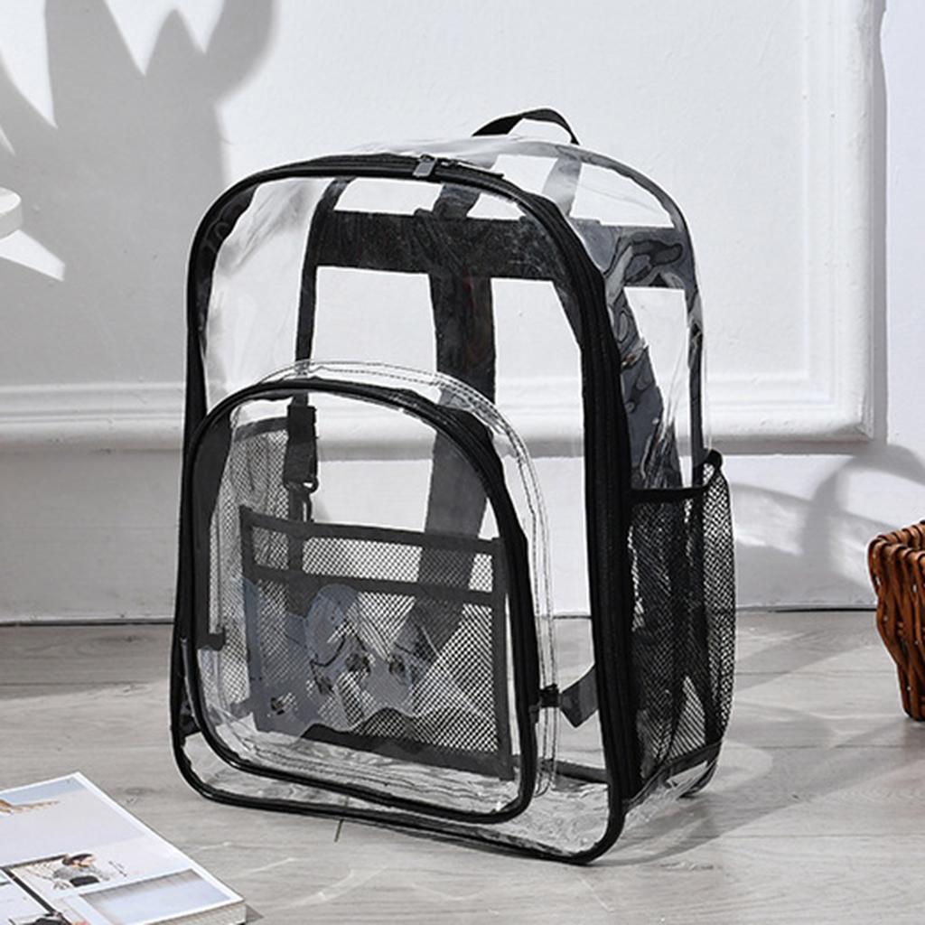 

See Through Clear PVC Backpack Transparent Bookbag for Work Concert Security Travel 2 Mesh Side Pockets чёрный