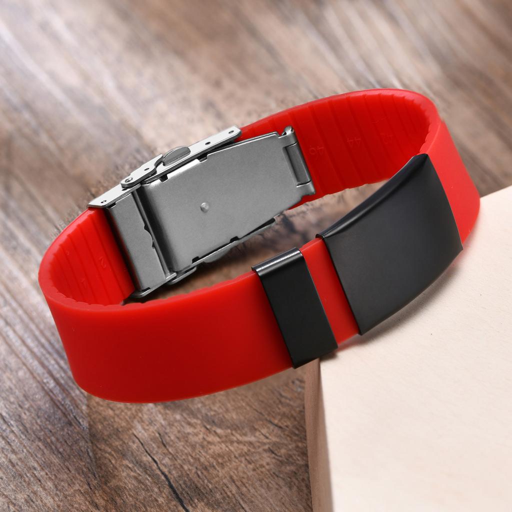Custom Engrave Blank ID Bracelets for Women,Casual Silicone Wristband with Stainless Steel Medical Logo Tag,Length Adjustable