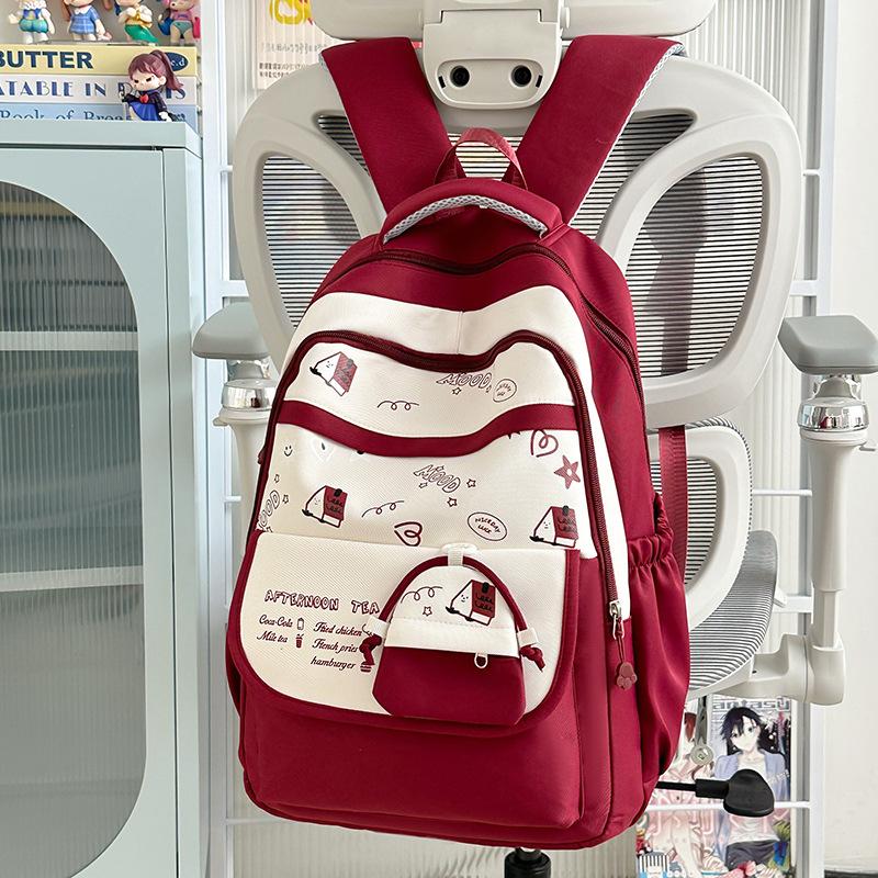 

School bag ins large-capacity backpack, simple Korean backpack, high-value junior and high school student school bag красный