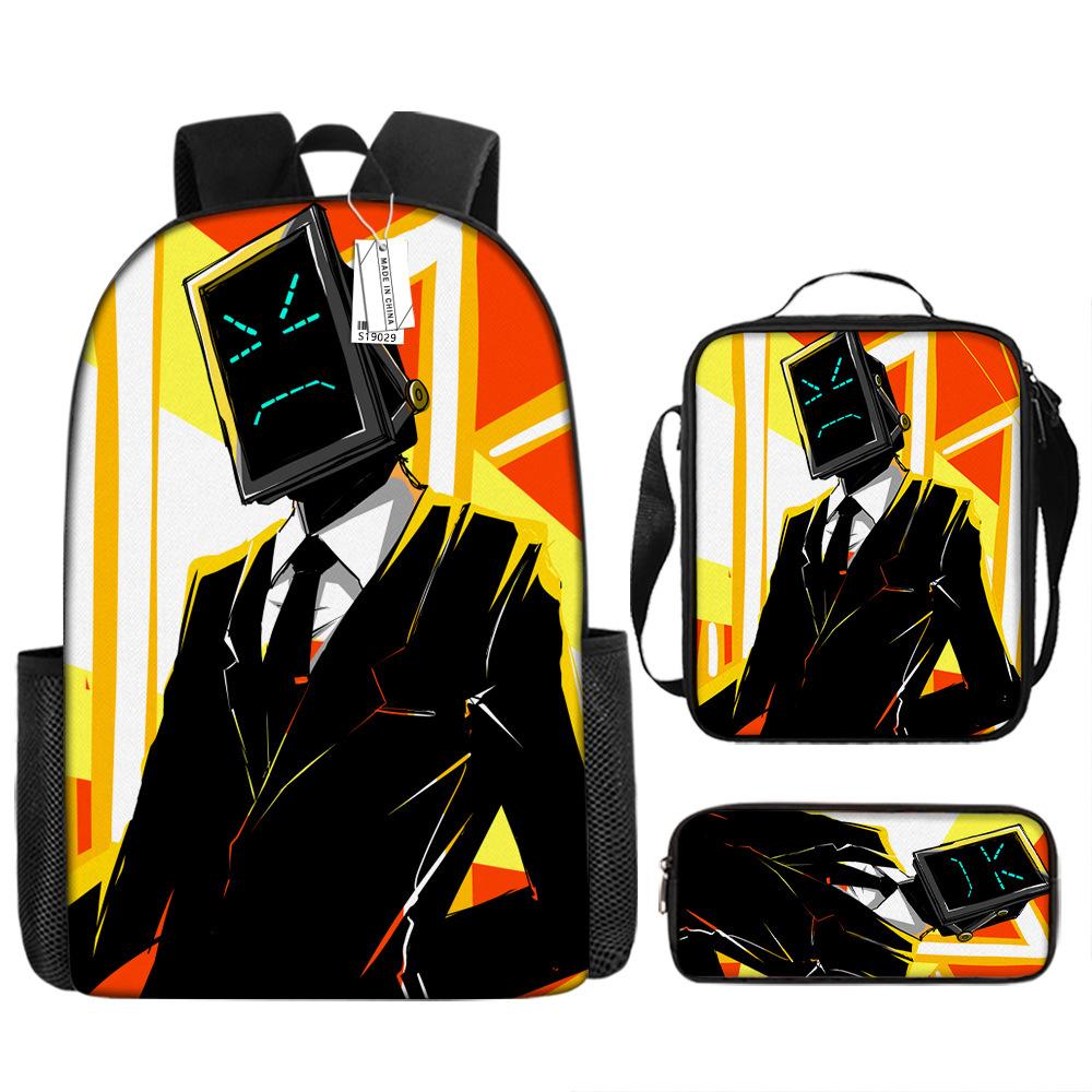Skibidi Toilet Man Spoof Schoolbag Primary And Secondary School Backpack Satchel Pencil Bag Backpack Three-Piece Set