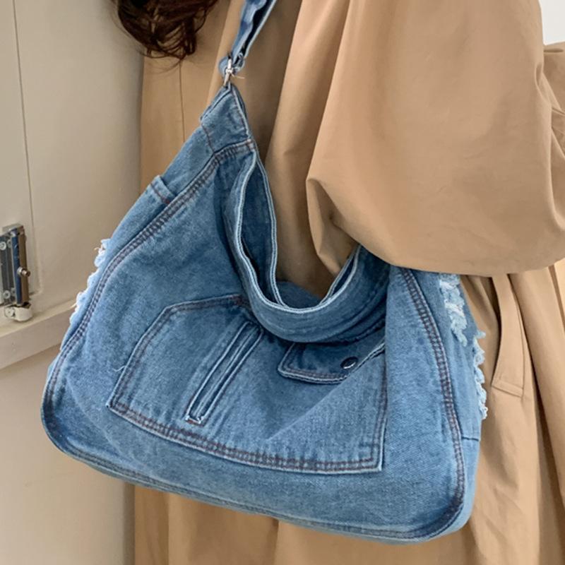 New Denim Shoulder Bag Large Capacity Messenger Bag Tote Bag Commuter Bag Student Bag Tutoring Bag