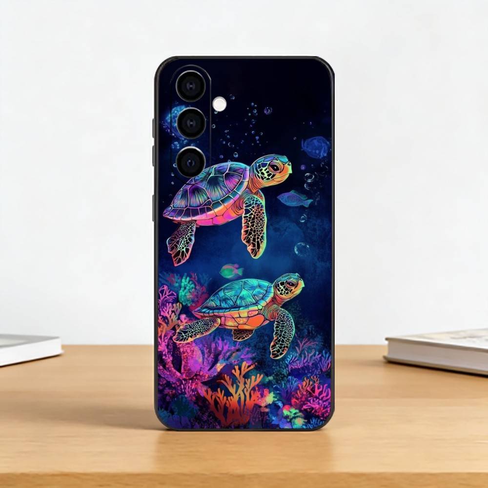 Süße kleine Schildkröte Handyhülle für Samsung Galaxy A73,A72,A71,A70,A53,A52,A51,Weiches Silikon Schwarze Hülle