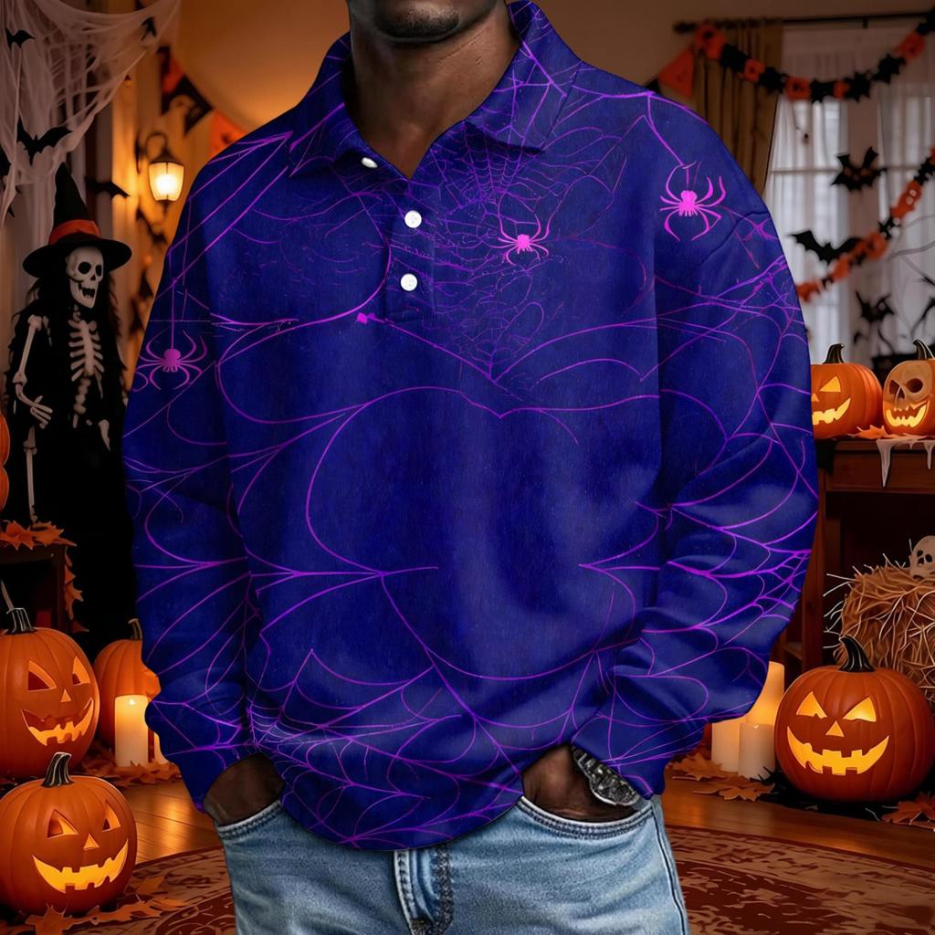 Men's Long Sleeve Loose Fit Casual T-Shirt for Halloween Party or Everyday Wear