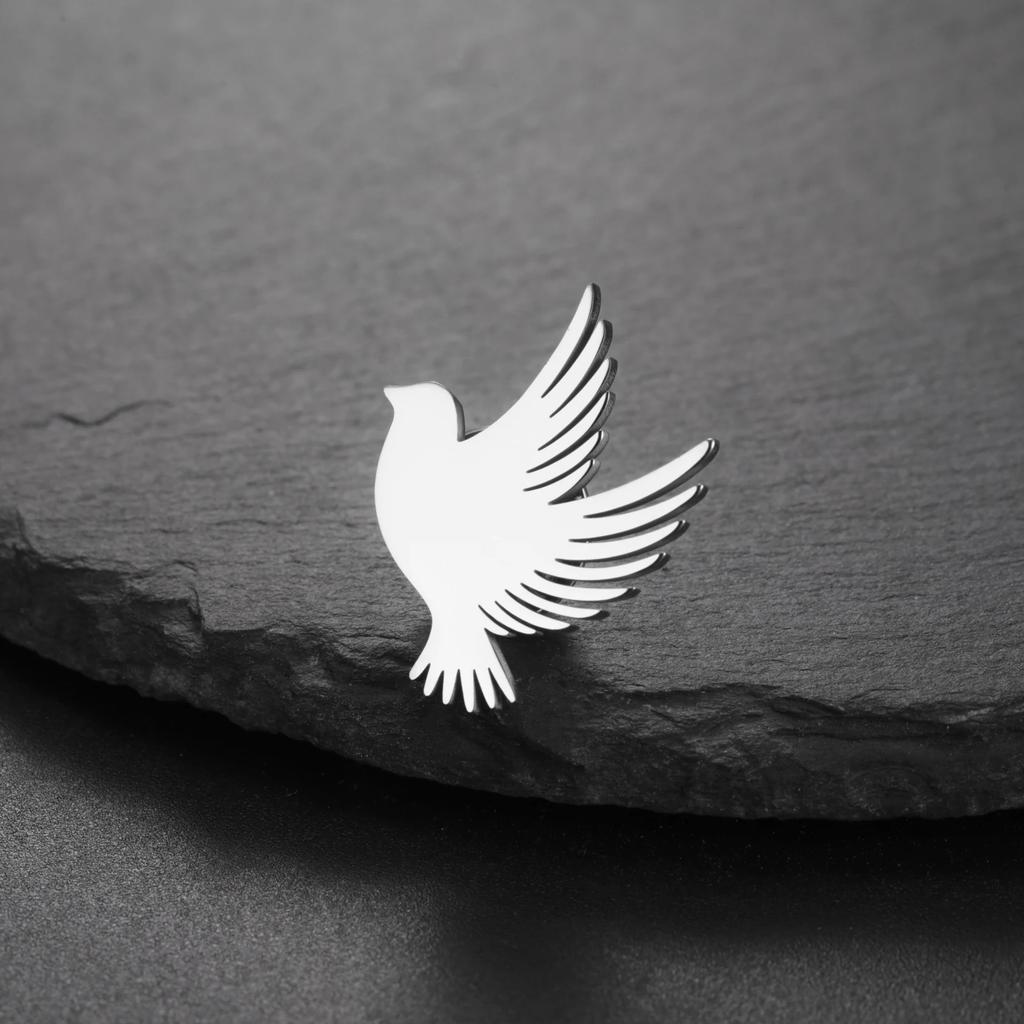 Teamer Friedenstaube Edelstahl Brosche für Damen Herren Vogel Tier Hemd Anzug Abzeichen Anstecknadel Zubehör Geburtstagsgeschenk Großhandel