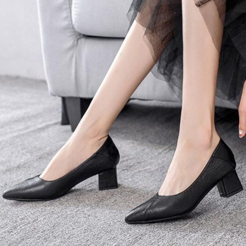 Pumps Women Shoes Shallow Chunky Heeled Pointed Toe Ladies Shoe Platform Soft Leather Slip On Women's Fashion Dress Office 2026