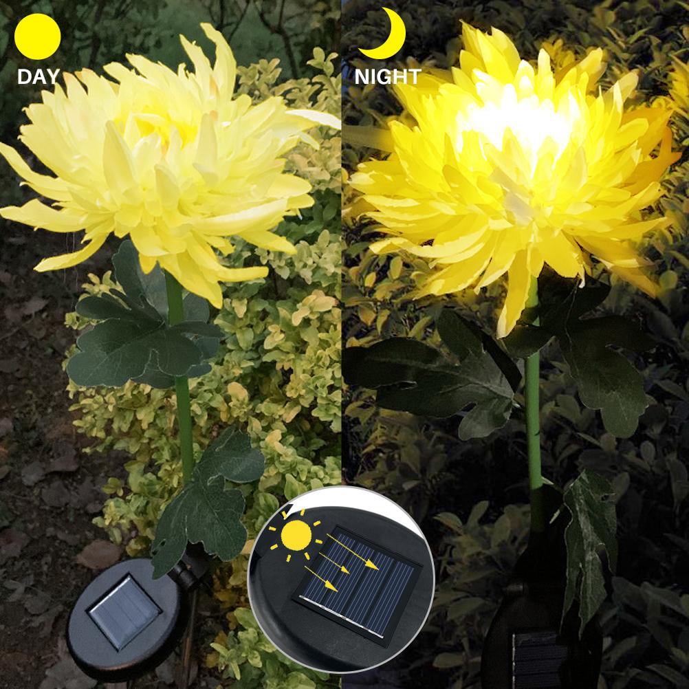 2Pcs Solar LED Garden Lights Outdoor Artificial Chrysanthemum Lawn Lamp Yard Landscape Decor Yellow