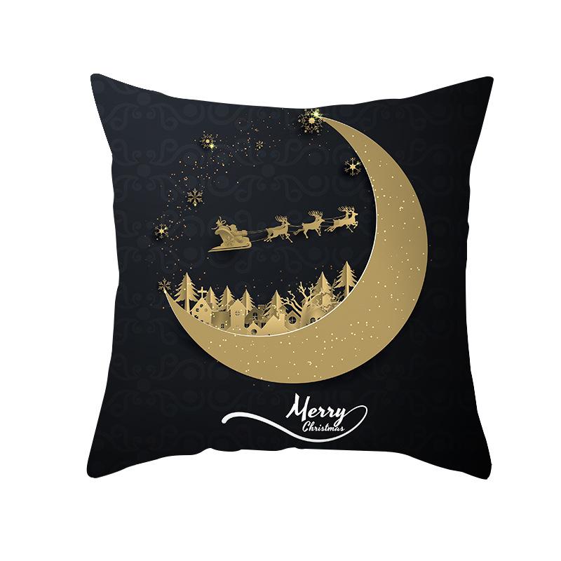 New Black Hot Stamping Christmas Pillow Cover Golden Elk Christmas Tree Sofa Cushion Cover Home