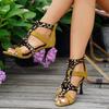 Fashion Comemore Women's Summer High Heels Samdal New Open Toe Hollow Comfortable Sequin Sandales Outdoor Casual Party Pumps Dress Shoes