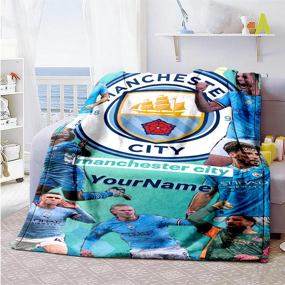 Manchester City Customize Your Name Blanket Cozy Customizable Blanket Ultra-Soft Suitable for Bedding Couch Chair Picnics Ideal for All Seasons