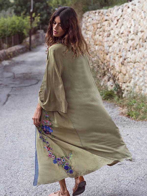 European & American Cotton Embroidered Denim Sun Protection Loose Cardigan Cover-Up