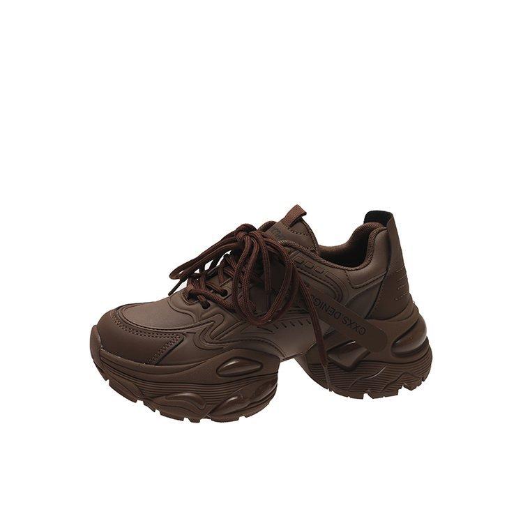 Leather dad shoes women's 2025 new autumn and winter platform inner height increase small women's shoes brown casual sneakers