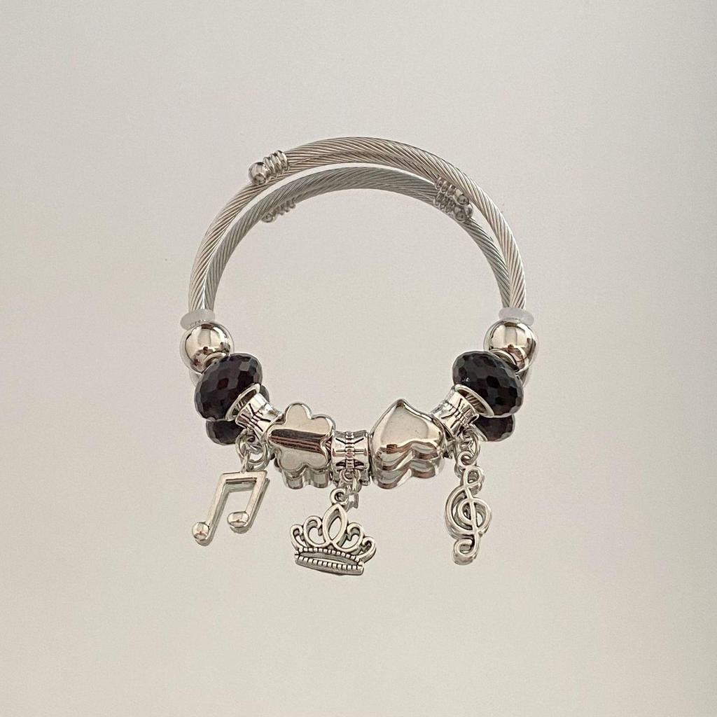 Panjia Dora Women's Stainless Steel Beaded Bracelet - European American Versatile Luxury Jewelry