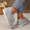 2025 New Style Flyknit Mesh Breathable Casual Lightweight Lace-Up Chunky Heel Women's Casual Flats Women's Size 43
